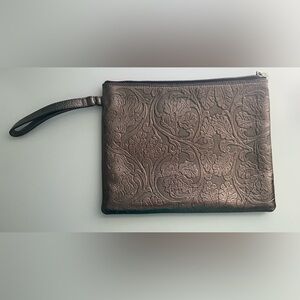 Reece Hudson Bronze Metallic Embossed Leather Clutch/Wristlet